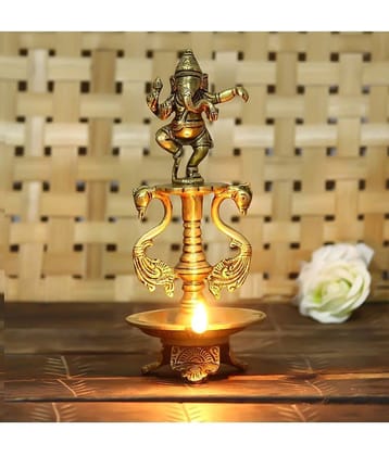 eCraftIndia Antique Gold-Toned Lord Ganesha Decorative Diya Showpiece