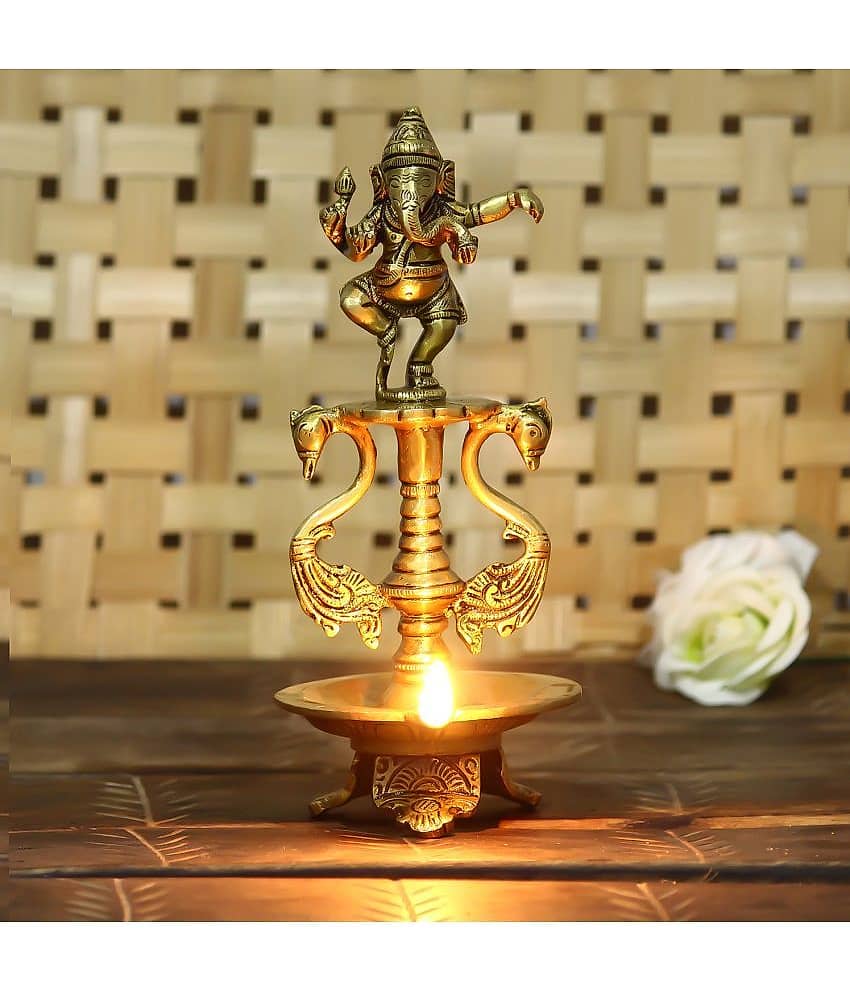 eCraftIndia Antique Gold-Toned Lord Ganesha Decorative Diya Showpiece