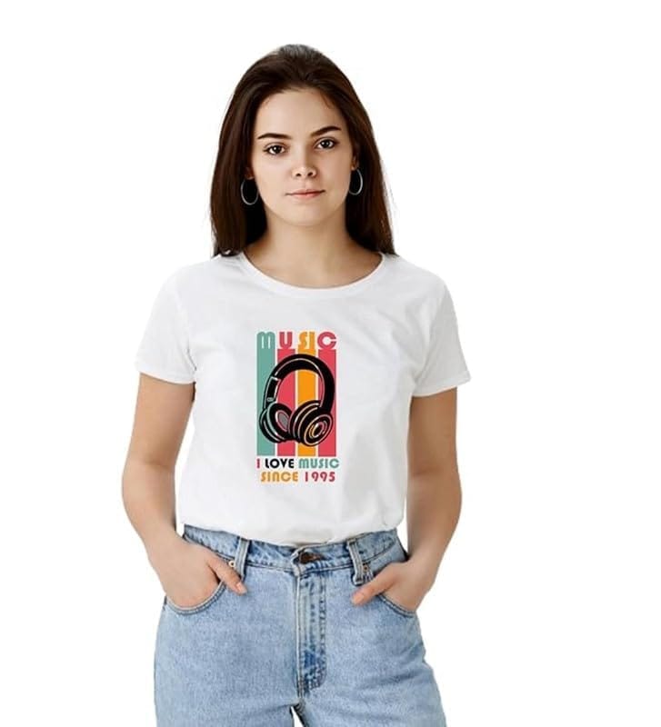 Women's Polyester Solid Printed Round Neck Half Sleeve T-Shirt (White, M)-PID55665