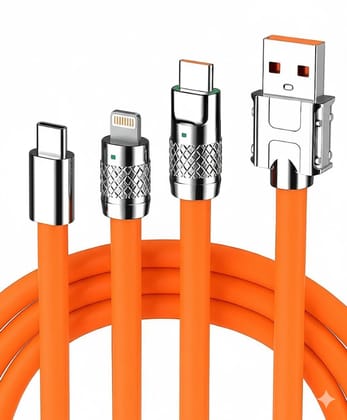 3 in 1 Fast Charging Data Cable , 120W Portable, charger chod with USB Type-C & Micro- USB (Yellow