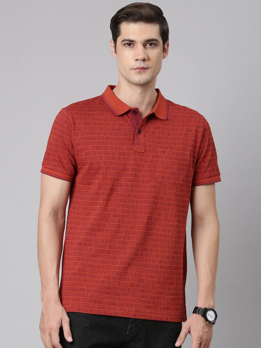 Classic Polo Men's Polo Neck Cotton Red Slim Fit Printed T-Shirt | BELLO-279 B SF P