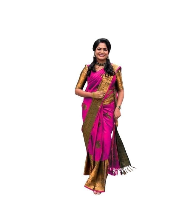 Women's Soft Lichi Silk Printed Saree With Unstitched Blouse 5.5Mtr (Pink)-PID63604