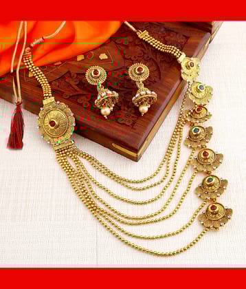 Sukkhi Alloy Golden Traditional Necklaces Set Long Haram