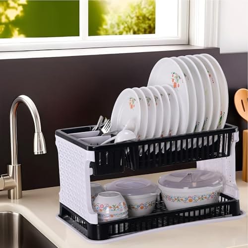 Kuber Industries Plastic 2 Tier Dish Drainer Rack