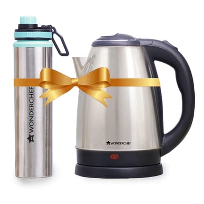 Wonderchef Crescent Kettle 1.8L + Sippy SS Bottle 750ml (63154737) Wonderchef Crescent Kettle 1.8L + Sippy SS Bottle 750ml (63154737) - Silver