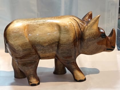 Biraj Chanda Handcrafted Wooden Rhinoceros Showpiece (1 unit) | Artisanal Wood Carving | Home Decor