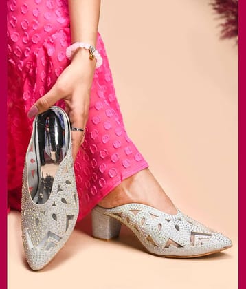 JM Looks Silver Women's Mules Heels