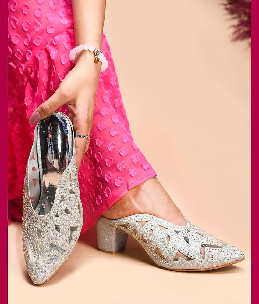 JM Looks Silver Women's Mules Heels