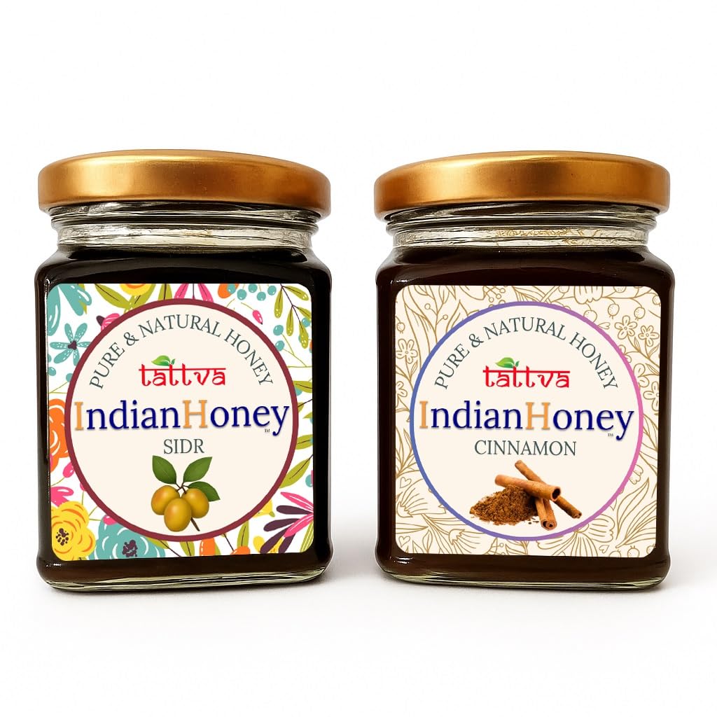 IndianHoney Premium & Highly Medicinal Sidr Honey & Metabolic & Warming Cinnamon Infused Honey Combo Pack (230gm & 230gm)