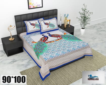 2001-Bedsheet Adda-Pure Cotton Jaipuri Printed Double Bedsheet With 2 Pillow Covers-FULL MOOR 