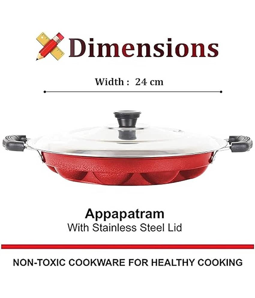 Euro Non-Stick Aluminium Appam Patra Induction Bottom with Steel Lid mm Thickness 12 cm Diameter 1 Ltr