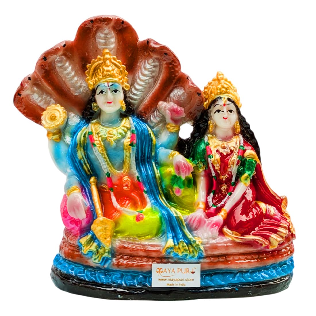 MAYAPURI Stone Dust Lord Vishnu and Lakshmi MATA Idol Statue, Marble Dust Laxmi Narayan Murti for Pooja Home Temple, Office Entrance Decor (Height : 5.5 Inches)