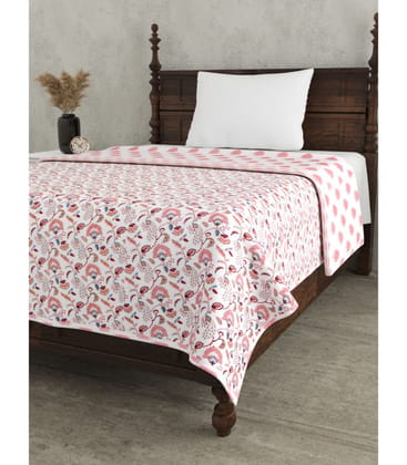 Everyday Comfort Motif Cotton Dohar Peach & Blue Tones Everyday Comfort Motif Cotton Dohar Peach & Blue Tones