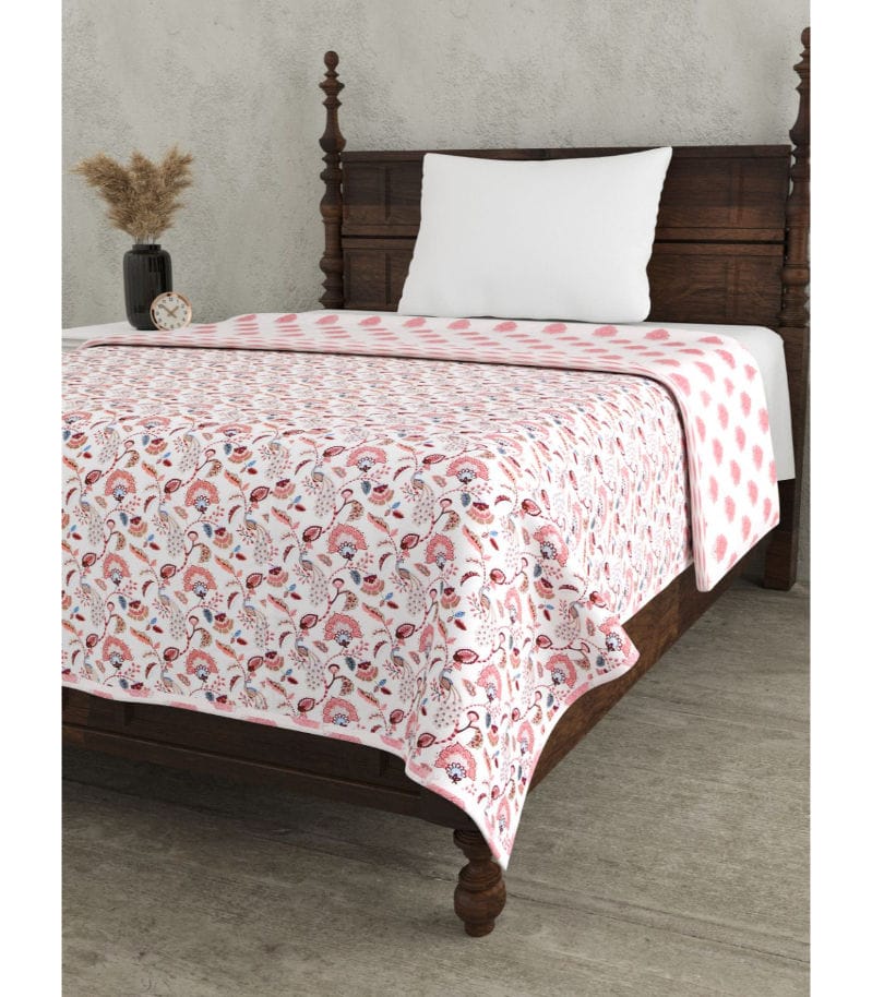 Everyday Comfort Motif Cotton Dohar  Peach & Blue Tones