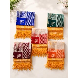 Radhe Radhe Lightweight Net Dupatta with Peacock Feather Motifs  Golden Tassel Border PACK OF 5 PCS DUPATTA