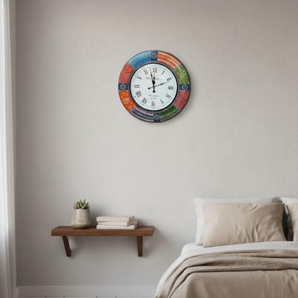 PREET GALLERY Handcrafted Multicolor Wooden Wall Clock | Vintage Roman Numeral Decorative Clock | Hand-Painted Traditional Home & Office Wall Decor