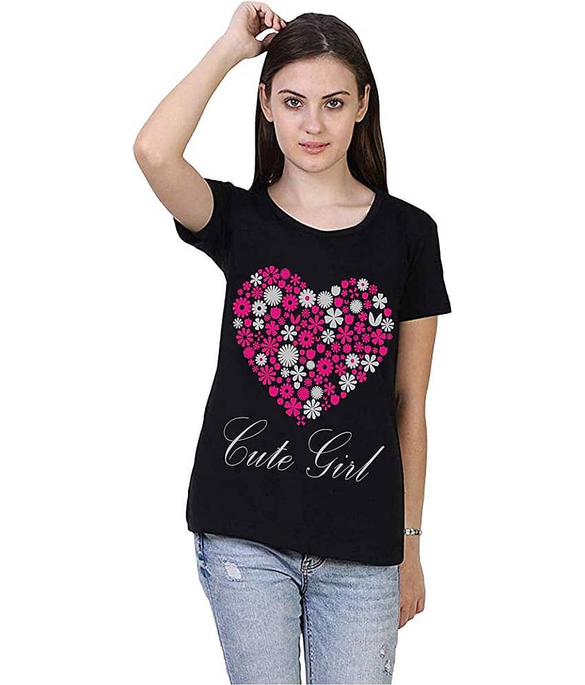 MIST N FOGG Women Cotton Regular Fit Round Neck T-Shirt ( Black )