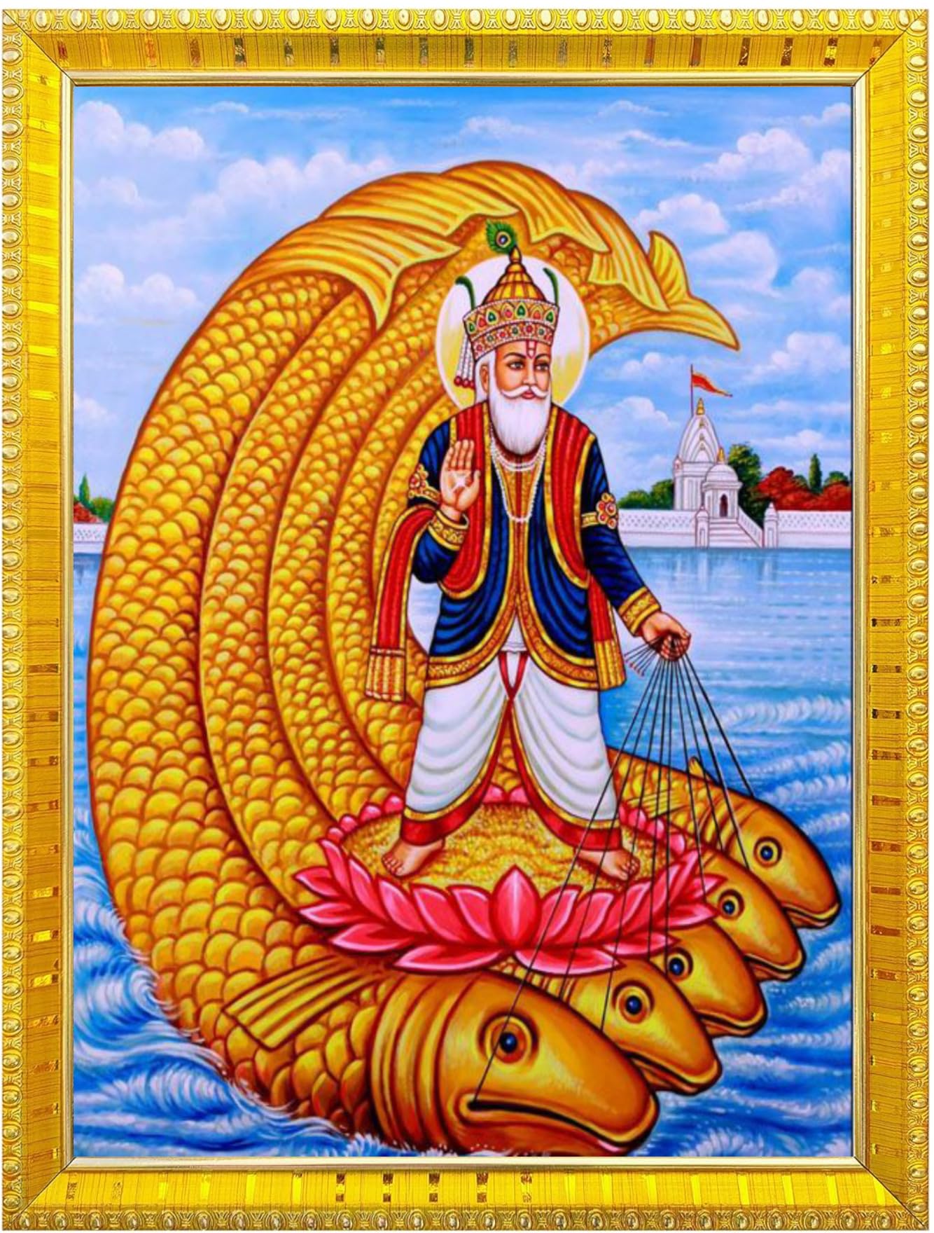 NOKKES Jhulelal Vishnu Avtar UDERO LAL sindhi god Golden 5X7 Inch Photo Frame_AQW15