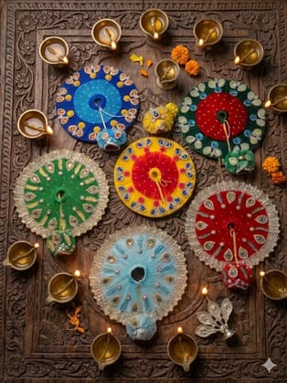 Generic Laddu Gopal Designer Heavy Work Poshak with Pagdi Set, Multicolor, Size 4, Stone and Lace Embellished Random color Size 12  inch