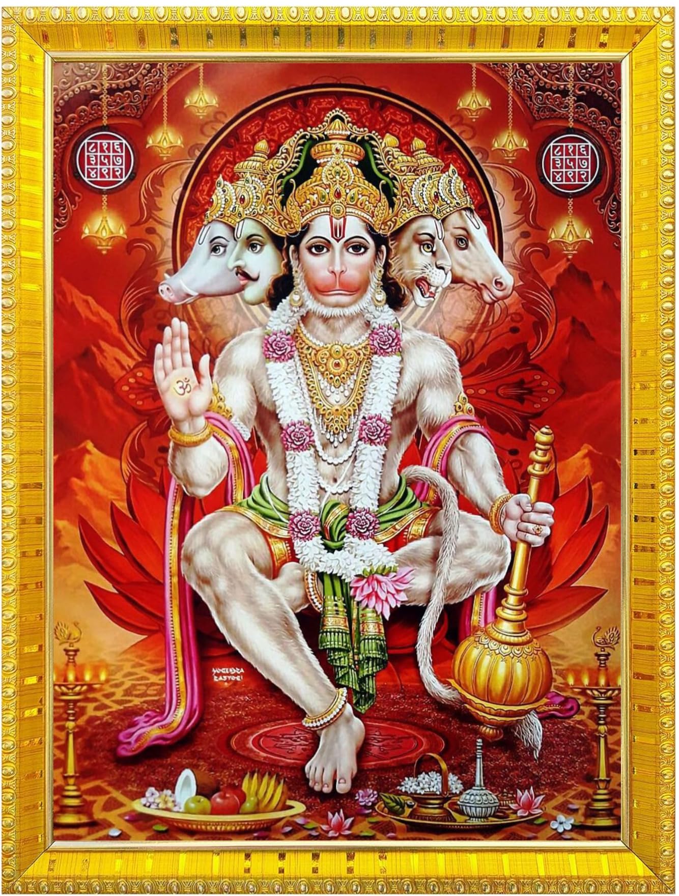 NOKKES 5 Mukhi Hanuman Ji Panchmukh hanuman ji Golden 5X7 Inch Photo Frame_AQW2