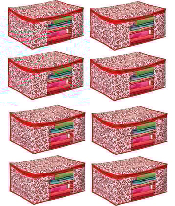 Non-Woven Saree Cover Cloth Storage & Organizer ( Pack of 8 ) Red Multi Saree Cover