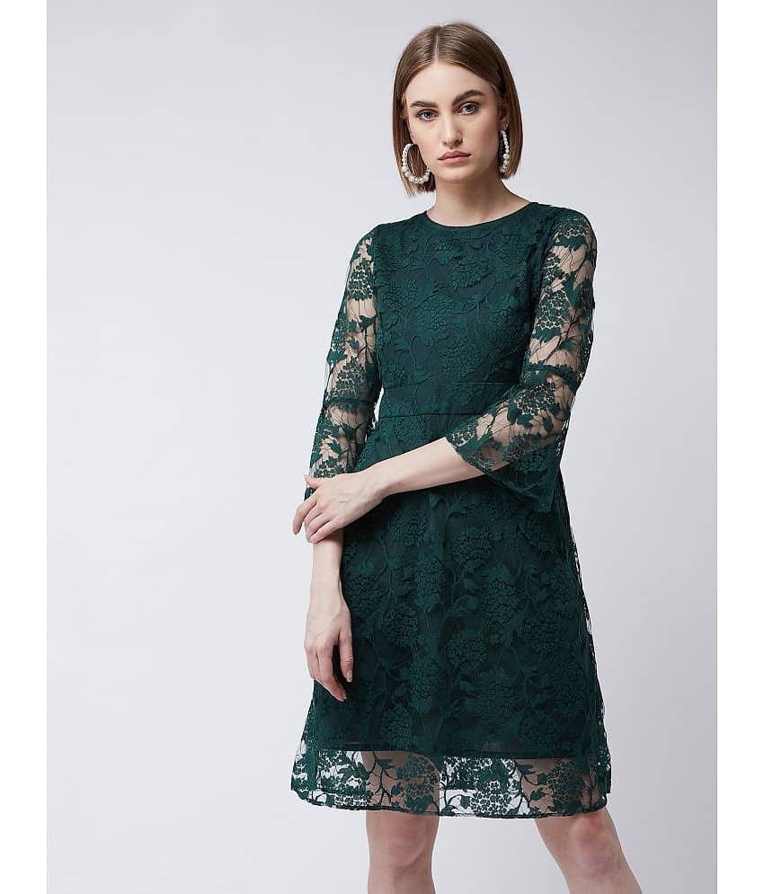 Miss Chase Women Lace Printed A-line Dress ( Green )