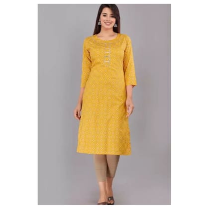 kurti for woman" Straight Printed Cotton Rayon Single Kurti Kurta. ( Yellow )