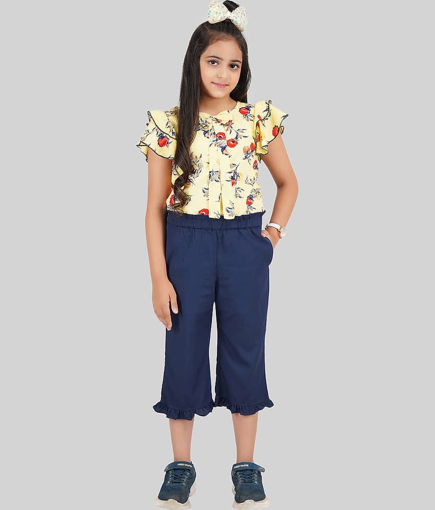 Being Naughty Pack of 1 Girls Polyester Top With Jeans ( Yellow & Blue )