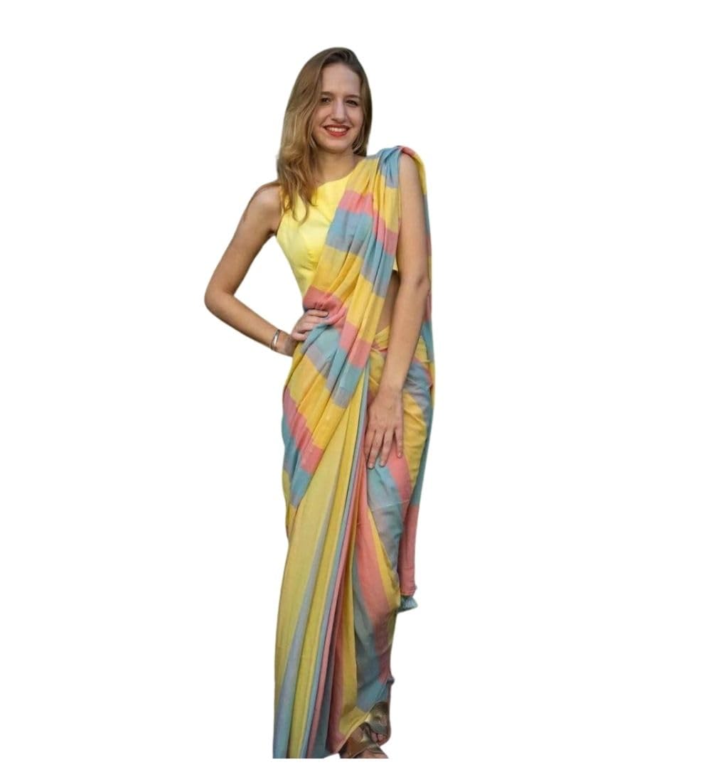 DARSHANS Women's Linen Printed Saree With Unstitched Blouse 5.5Mtr (Multicolor)-PID65152