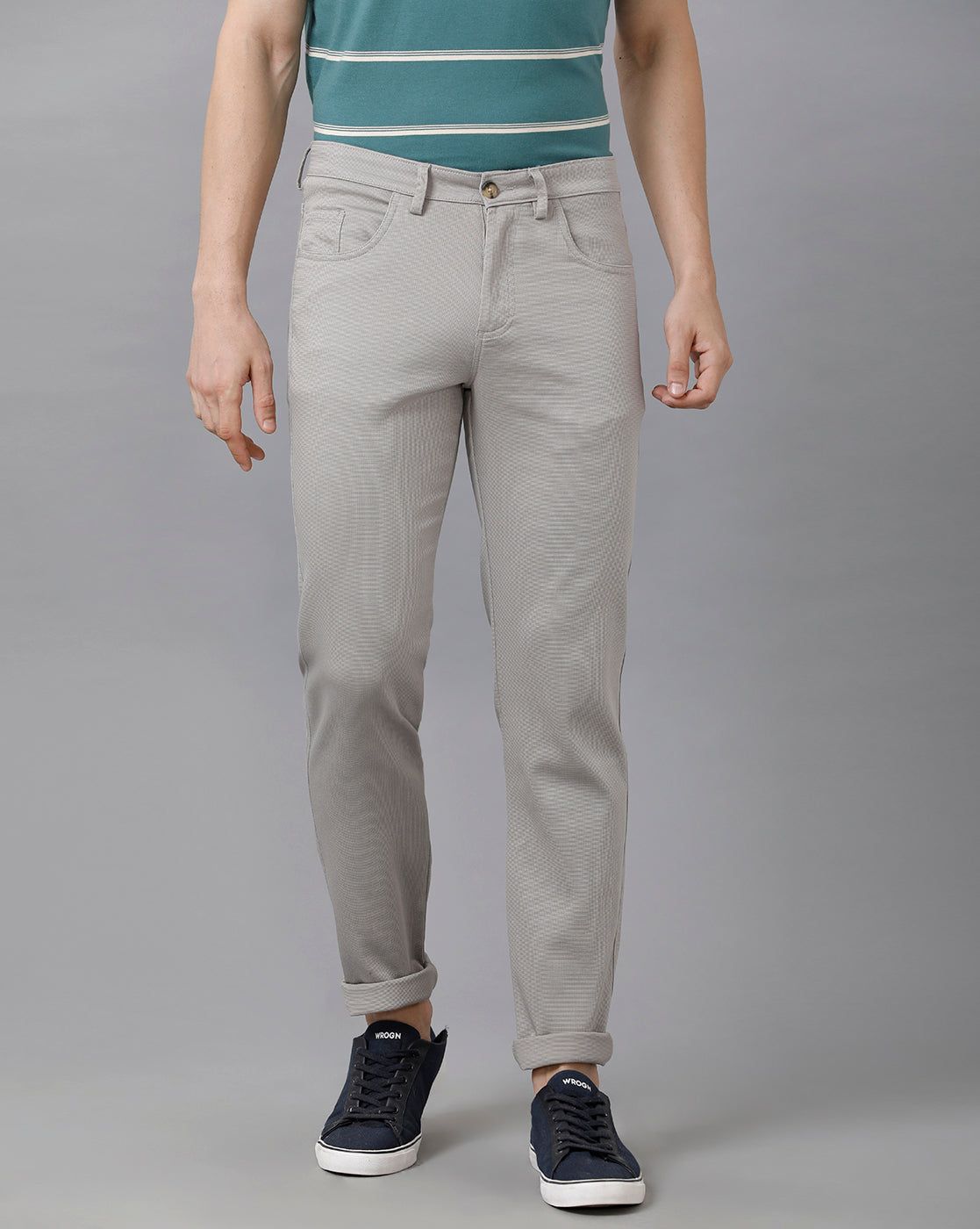 CP BRO Men's Cotton Solid Slim Fit Grey Color Trousers | Tbn2 14 B