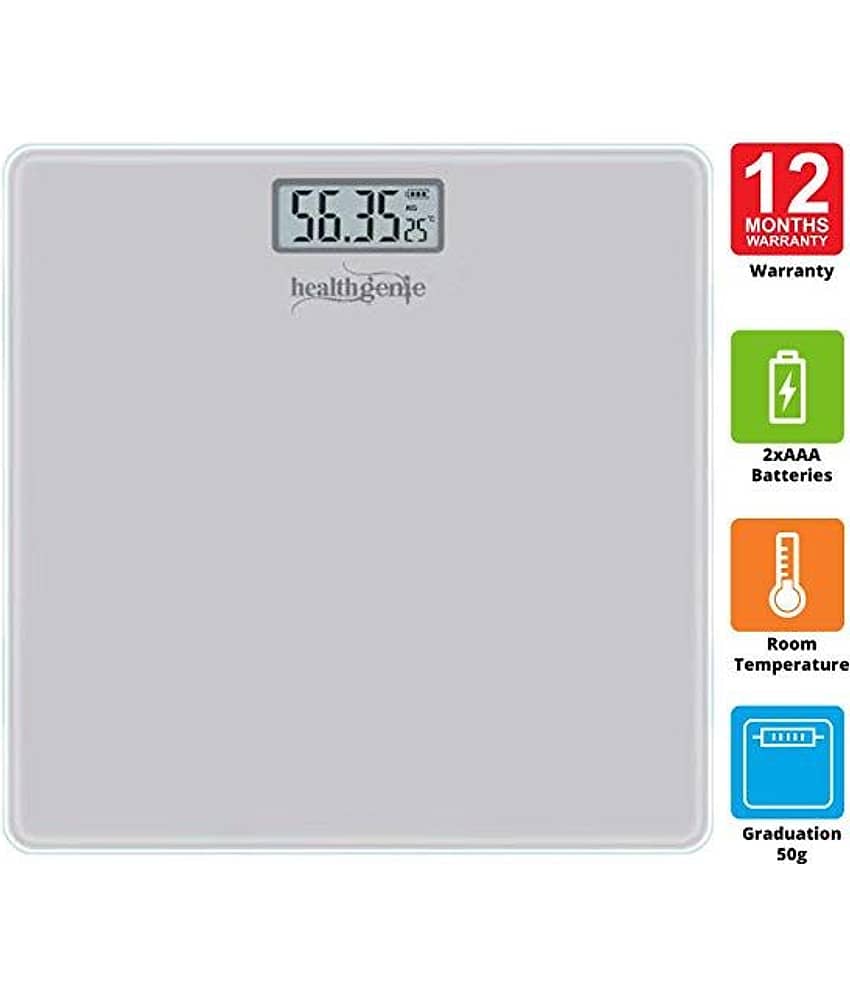 Healthgenie Electronic Digital Weighing Machine Bathroom Personal Weighing Scale - Silver