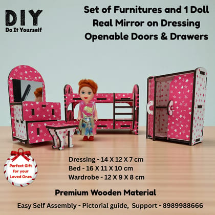 DIY Wooden Bedroom Furniture Set for Kids | Pretend Play Doll House Bedroom Toy | Educational Role Play Set for Imagination, Creativity & Learning