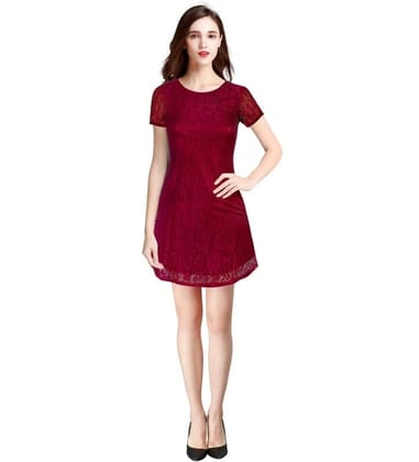 Women's Rasal Solid Round Neck Cap Sleeve Dresses (Maroon, M)-PID56845 Women's Rasal Solid Round Neck Cap Sleeve Dresses (Maroon, M)-PID56845