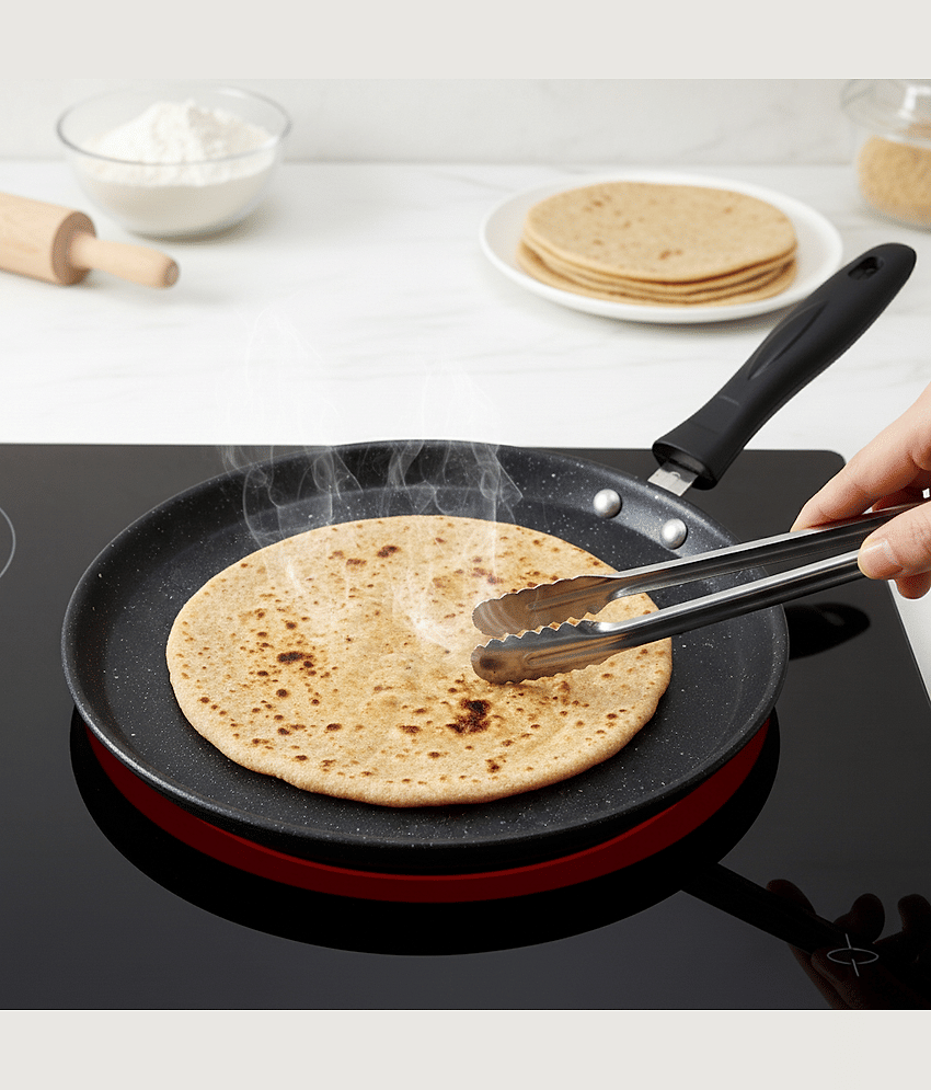 LAZYWINDOW Non Stick Iron Dosa Tawa/Flat Tawa Induction Bottom Bakelite Handle 2 mm Thickness 24 cm Diameter