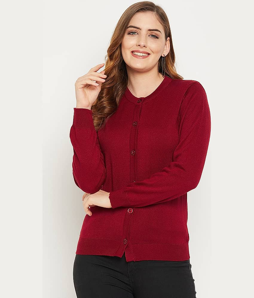 zigo Woollen Round Neck Women's Buttoned Cardigans - Maroon (Pack of 1)