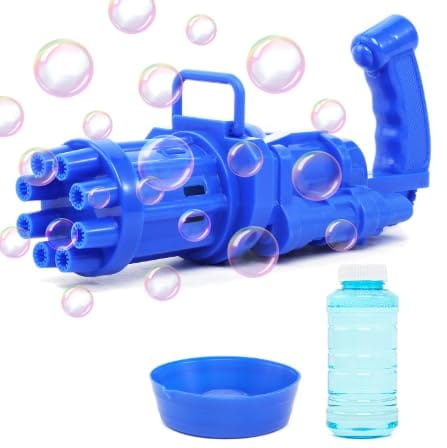 JoyMates Electric Gatling Bubble Gun, 8-Hole Bubble Maker with Solution Bowl, Indoor Outdoor Toy for Kids, Multicolor
