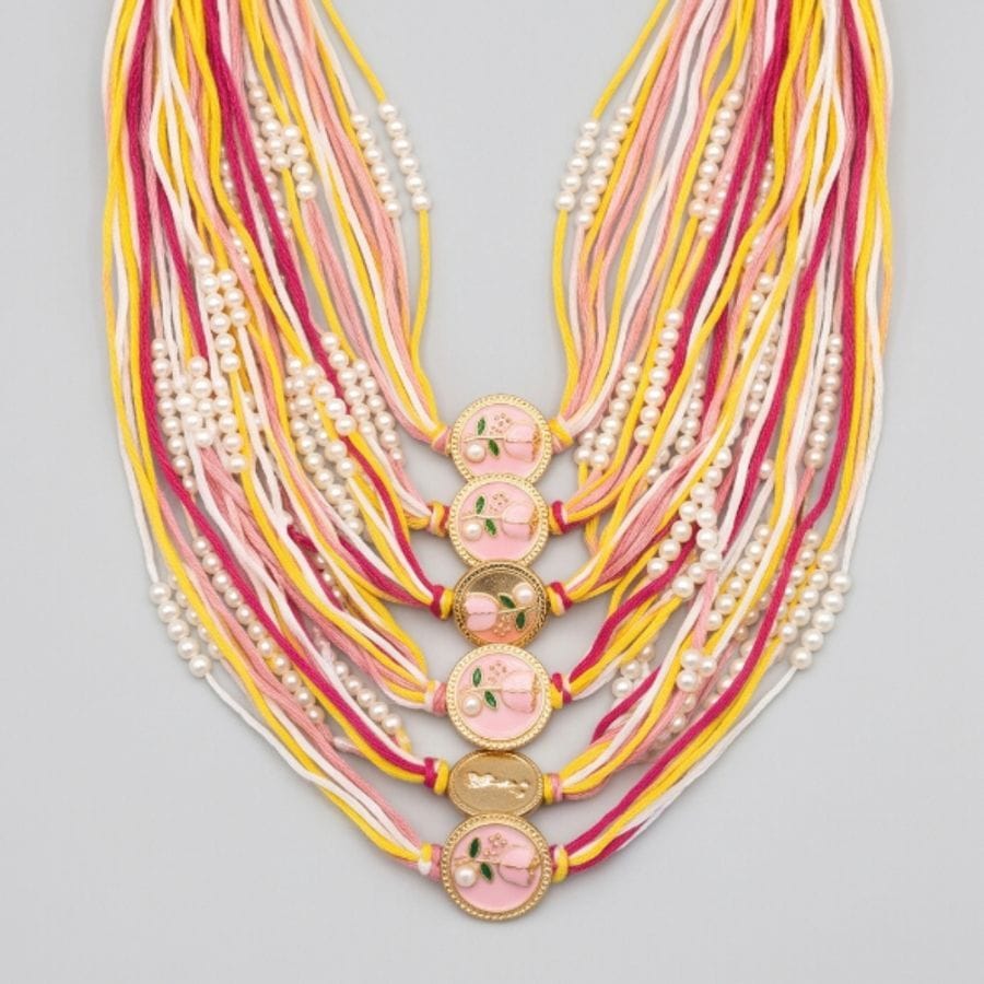 Floral Enamel Multi-Strand Thread Rakhi (1 piece)