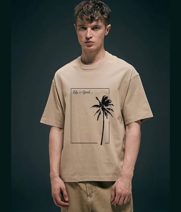 clafoutis Men Cotton Blend Oversized Fit Printed T-Shirt ( Beige )