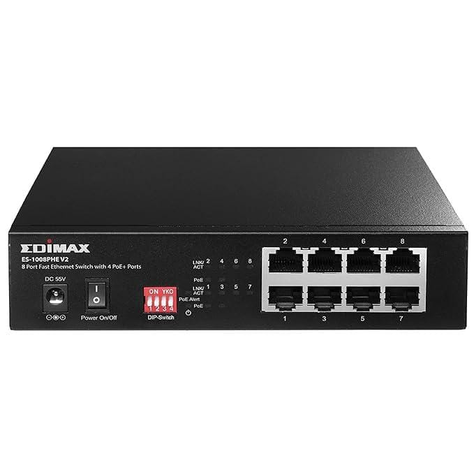 Edimax ES-1008PHE V2 Long Range 8-Port Fast Ethernet Switch with 4 PoE+ Ports and DIP Switch (Black)