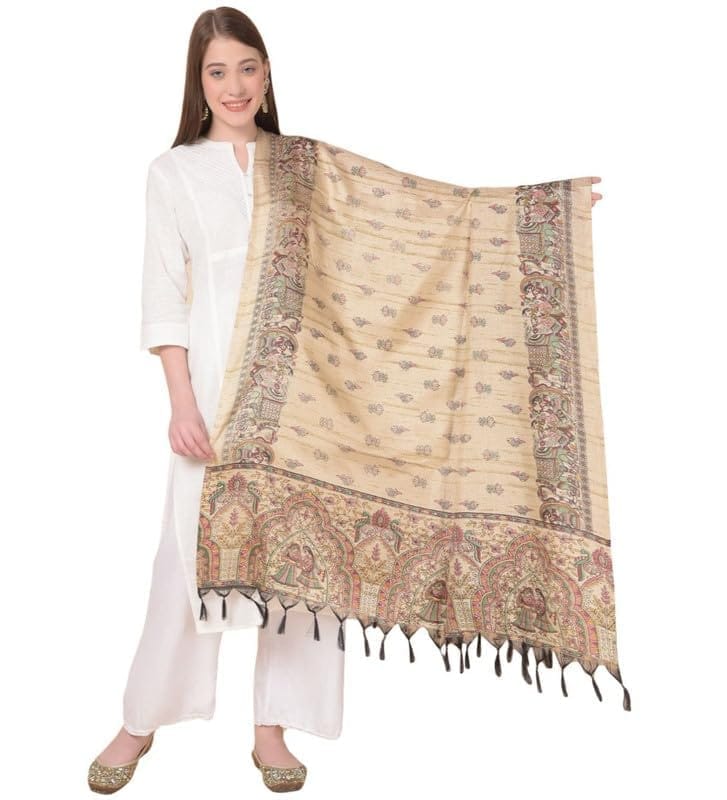Women's Art Silk Printed Dupatta (Gold)-PID47043