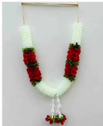 Premium Red White Jasmine of 14 Inch each side (SMALL) for Photos Multicolor Jasmine Artificial Flower (14 inch, Pack of 1, Garlands)
