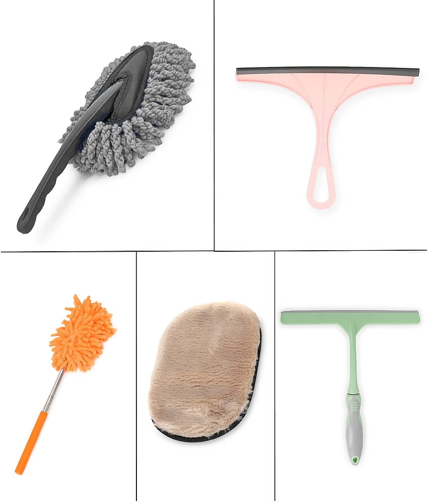 Mahek Accessories - Car Cleaning Combo Of Wool Gloves Mini Duster, Wiper And Mini Extendable Duster for car accessories( Pack Of 5)