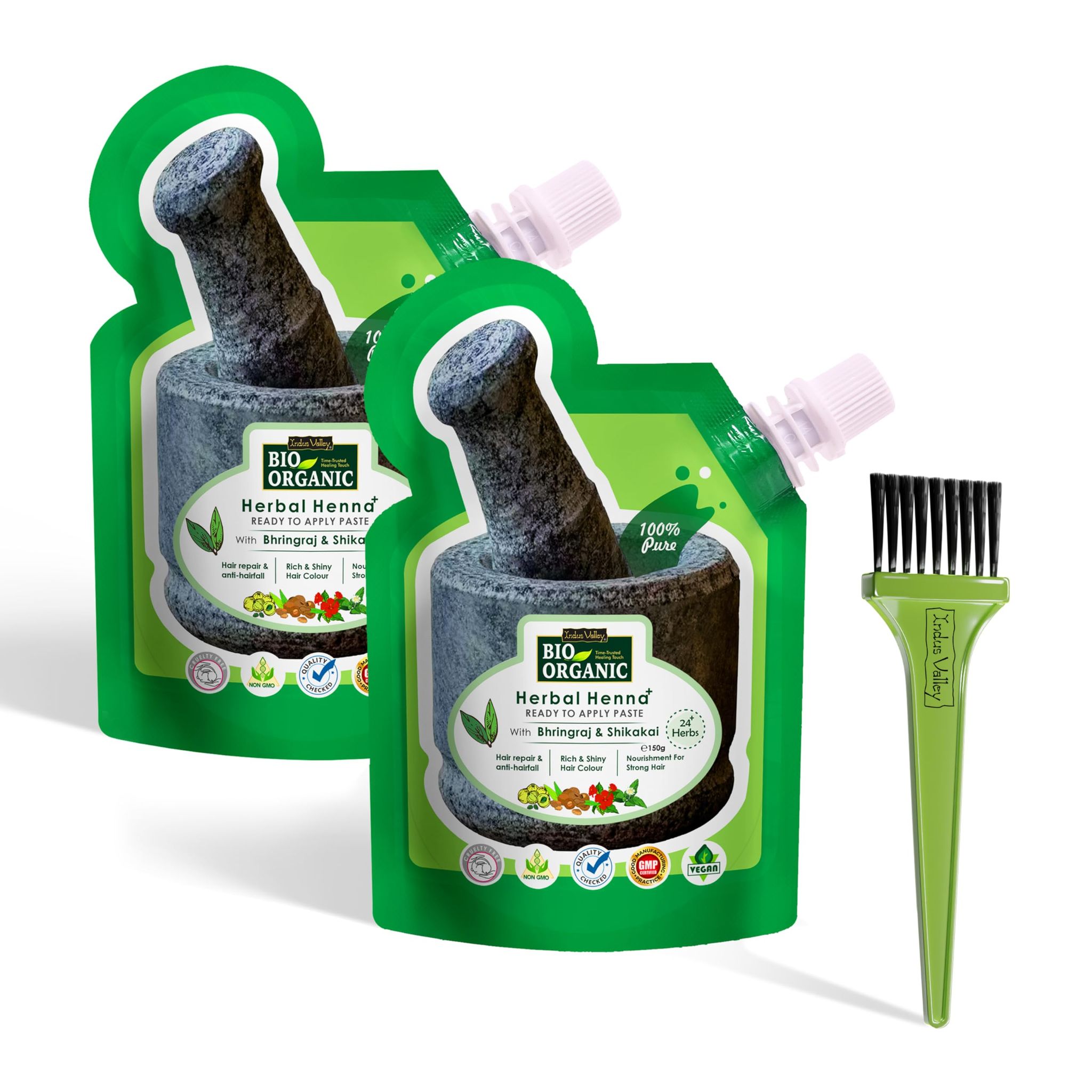 Indus Valley Bio Organic Herbal Henna Paste, 150g Pack of 2 with Applicator Brush Indus Valley Bio Organic Herbal Henna Paste, 150g Pack of 2 with Applicator Brush - Herbal Henna Paste with Applicator Brush / 101.67 g (Pack of 3)