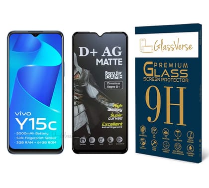 GlassVerse D+ Matte Tempered Glass With 18H Hardness For Vivo Y15C (PACK OF 1) with Free Installation Kit Full screen Coverage Free Replacement If Received Damaged - 6.35 inch GlassVerse D+ Matte Tempered Glass With 18H Hardness For Vivo Y15C (PACK OF 1)