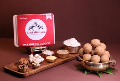 Desi Mitahara's Multigrain Ladoo - Made with Multigrain, Jaggery & Cow Ghee - Traditional Indian Sweet - Healthy, Nutritious Snack - 480g Pack - No Artificial Colours - Suitable for All Ages Desi Mitahara's Multigrain Ladoo - Made with Multigrain, Jaggery & Cow Ghee - Traditional Indian Sweet - Healthy, Nutritious Snack - 480g Pack - No Artificial Colours - Suitable for All Ages