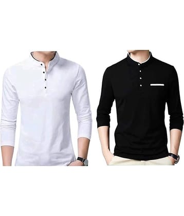 Alexender Cotton Blend Regular Fit Solid Full Sleeves Men's Mandarin Collar T-Shirt - Multicolor ( Pack of 2 )