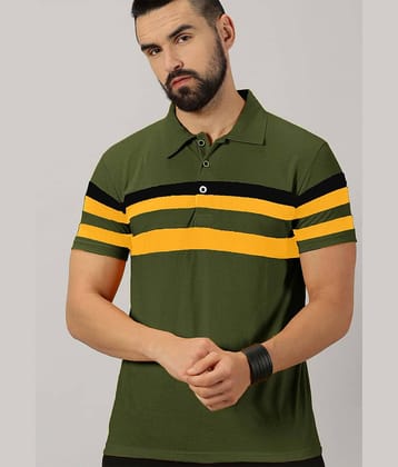 AUSK Pack of 1 Cotton Blend Regular Fit Striped Half Sleeves Men's Polo T Shirt ( Olive )
