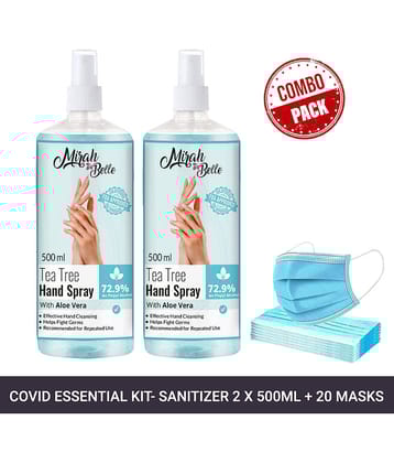 Mirah Belle Tea-Tree Aloe Vera Hand Rub Spray 500ml(Packof2)& 20 Masks Sanitizers 1000 mL Pack of 2