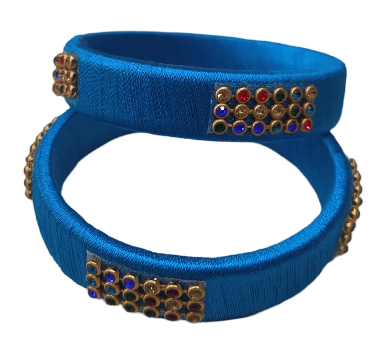 Blue Silk Thread Bangle Set with Stone Work - Set of 2