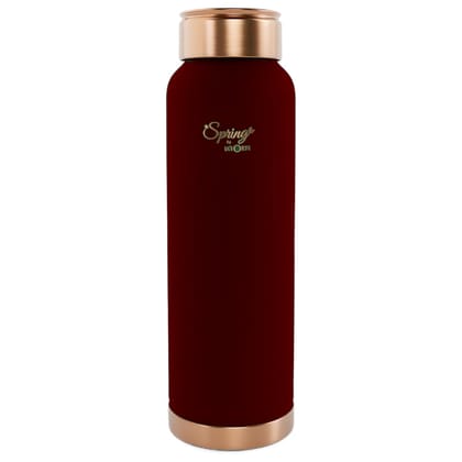 LA'FORTE Pure Copper Water Bottle with Leak Proof Lid, Premium Silicone Coating (1000 Ml) Maroon